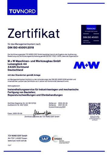 121722_M + W Maschinen- und Werkzeugbau GmbH_ISO 45001 1.ÜA 25_Deutsch_HZERT_25_JS_PDF
